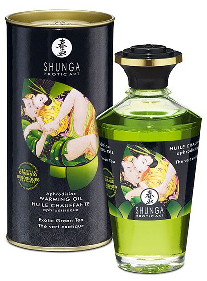 Shunga Unisex Vert Huile De Massage Chauffante Aphrodisiaque - Thé 100Ml