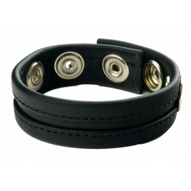 Cockring en cuir avec 3 pressions Noir