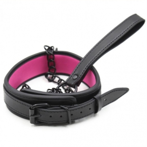 Collier SM avec Laisse Noir-Rose