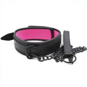 Collier SM avec Laisse Noir-Rose