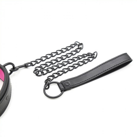 Collier SM avec Laisse Noir-Rose