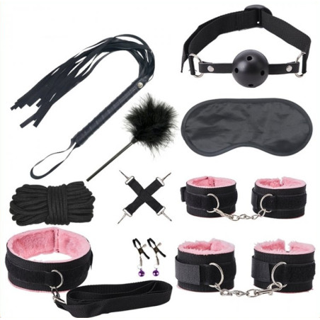 Kit SM BONDAGE PUSH 9 Pièces Noir-Rose