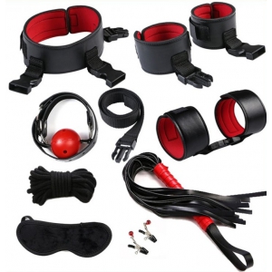 Kit BDSM EYE-SPLICE Noir-Rouge 8 Pièces