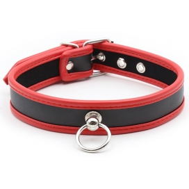 Collier O RING Simili Noir-Rouge