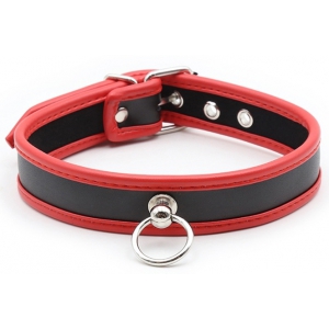 Collier O RING Simili Noir-Rouge