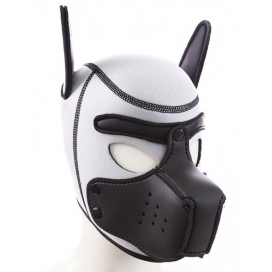 Cagoule PUPPY Blanc-Noir en néoprène de Kinky Puppy