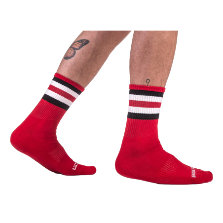 Chaussettes HALF FETISH Stripes Rouge Noir Blanc