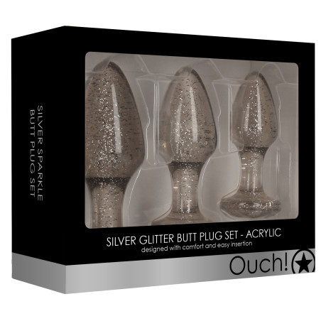 Lot de 3 Plugs GLITTER Argenté