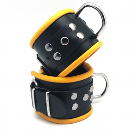 Menottes en cuir pour Poignets Noir-Jaune 2