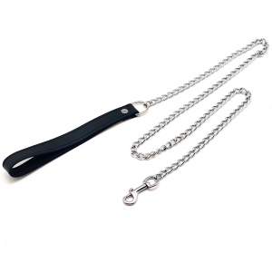 Laisse en cuir avec Chaîne métal 1m