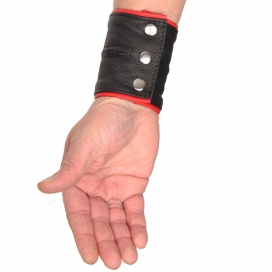 Poignet bracelet de force en cuir - Noir/Rouge avec zip  2
