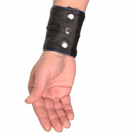 Poignet bracelet de force en cuir - Noir/Bleu avec zip 2