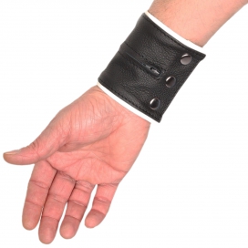 Poignet bracelet de force en cuir - Noir/Blanc avec zip 2