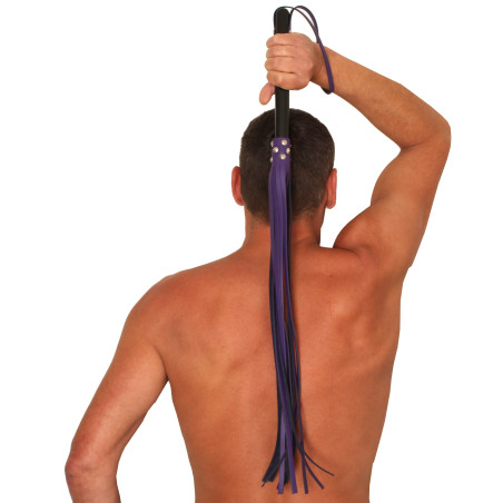 Martinet Long Lanières en cuir - Manche en bois 80cm Violet-Noir