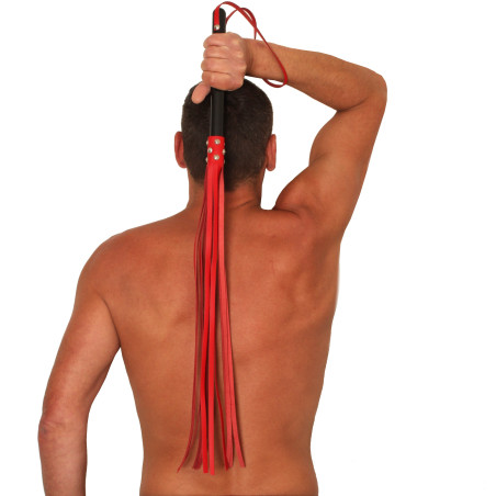 Martinet Long Lanières en cuir - Manche en bois 80cm Rouge-Noir