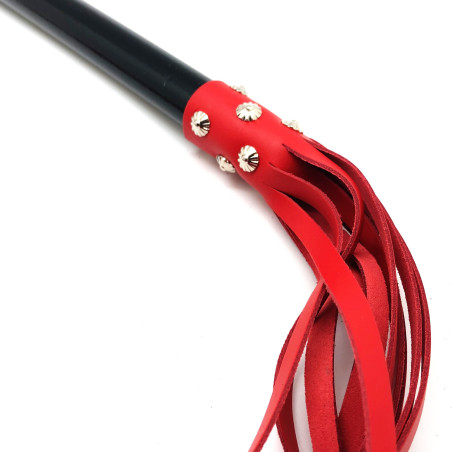 Martinet Long Lanières en cuir - Manche en bois 80cm Rouge-Noir