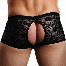 Boxer Bottomless en Dentelle CROTCHLESS Noir 2