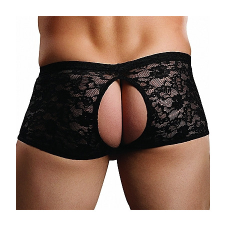 Boxer Bottomless en Dentelle CROTCHLESS Noir