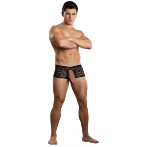 Boxer Bottomless en Dentelle CROTCHLESS Noir