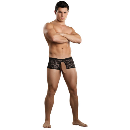 Boxer Bottomless en Dentelle CROTCHLESS Noir