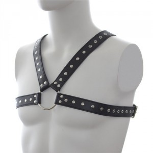 Harnais SM pour homme avec bouce centrale et lanière simili cuir