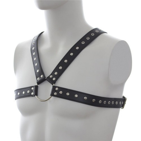 Harnais SM pour homme avec bouce centrale et lanière simili cuir