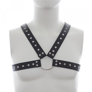Harnais SM pour homme avec bouce centrale et lanière simili cuir