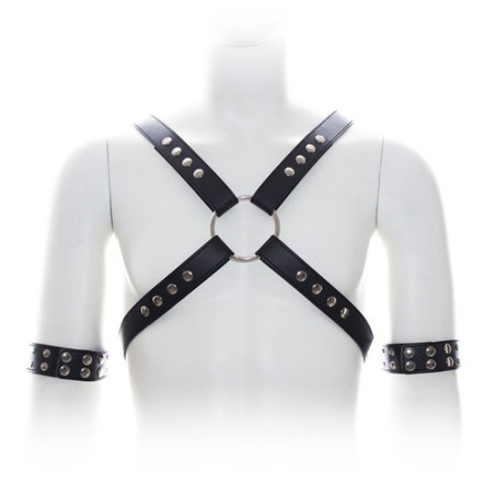 harnais sm faux cuir pas cher avec boucle métal pour look BDSM