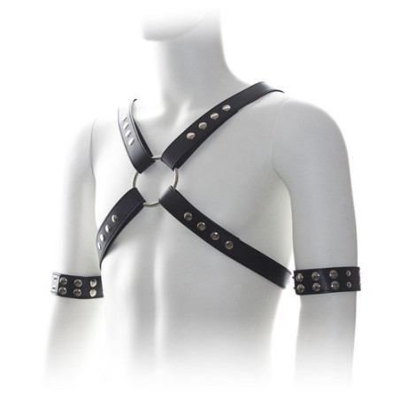 harnais sm faux cuir pas cher avec boucle métal pour look BDSM
