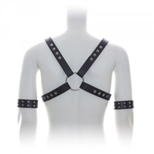 harnais sm faux cuir pas cher avec boucle métal pour look BDSM
