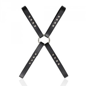 harnais sm faux cuir pas cher avec boucle métal pour look BDSM
