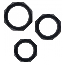 Lot de 3 Cockrings Silicone POWER HALO Noirs