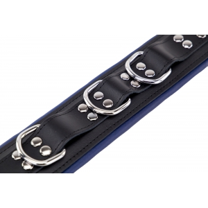 Collier rembourré en cuir 3 Anneaux D Bleu