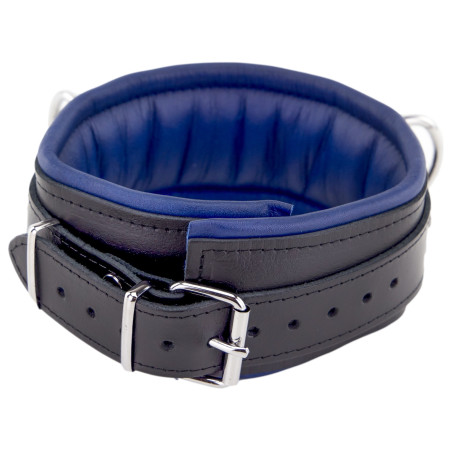 Collier rembourré en cuir 3 Anneaux D Bleu