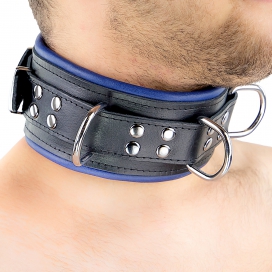 Collier rembourré en cuir 3 Anneaux D Bleu 2