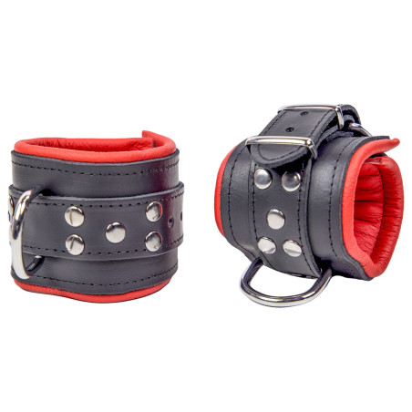 Menottes en cuir Rembourrées pour Poignets Noir-Rouge