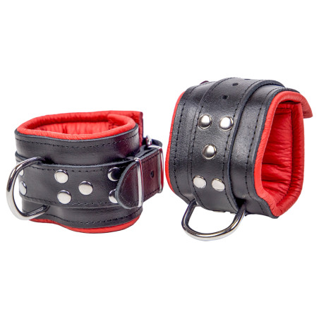 Menottes en cuir Rembourrées pour Chevilles Noir-Rouge
