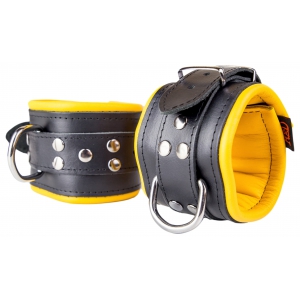 Menottes en cuir rembourrées pour Chevilles Noir-Jaune