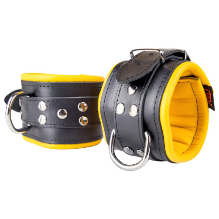 Menottes en cuir rembourrées pour Chevilles Noir-Jaune