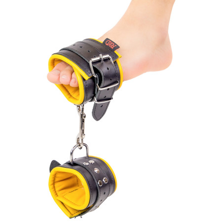 Menottes en cuir rembourrées pour Chevilles Noir-Jaune