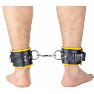 Menottes en cuir rembourrées pour Chevilles Noir-Jaune