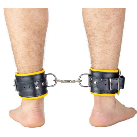 Menottes en cuir rembourrées pour Chevilles Noir-Jaune