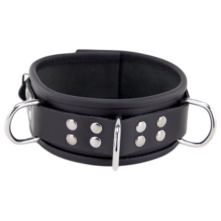 Collier en cuir 3 Anneaux D Noir