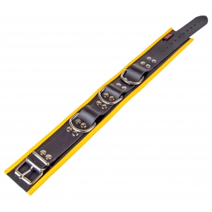 Collier en cuir 3 Anneaux D | Noir-Jaune