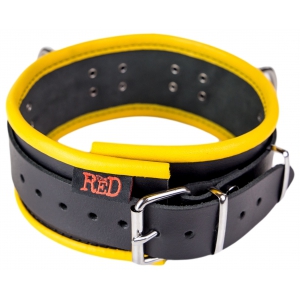 Collier en cuir 3 Anneaux D | Noir-Jaune
