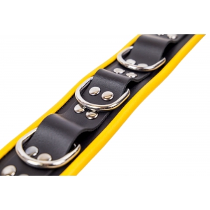Collier en cuir 3 Anneaux D | Noir-Jaune