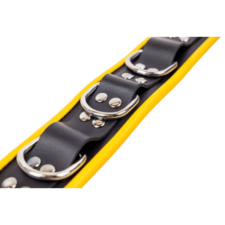 Collier en cuir 3 Anneaux D | Noir-Jaune
