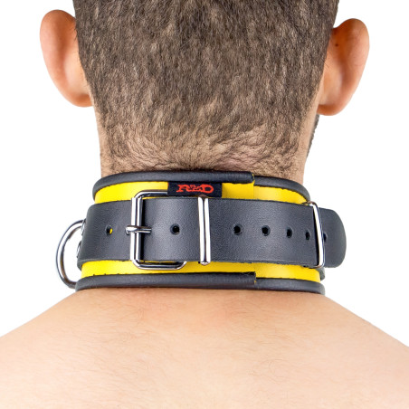 Collier en cuir 3 Anneaux D | Noir-Jaune