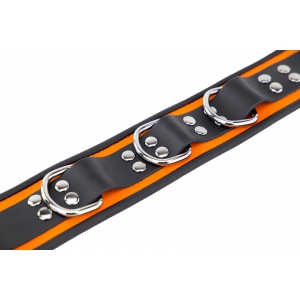 Collier en cuir 3 Anneaux D | Orange-Noir
