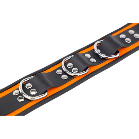 Collier en cuir 3 Anneaux D | Orange-Noir
